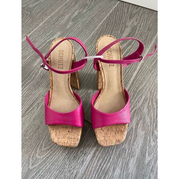 SCHUTZ Glayce Pink Leather Platform Sandals Size 7 - Picture 4 of 7